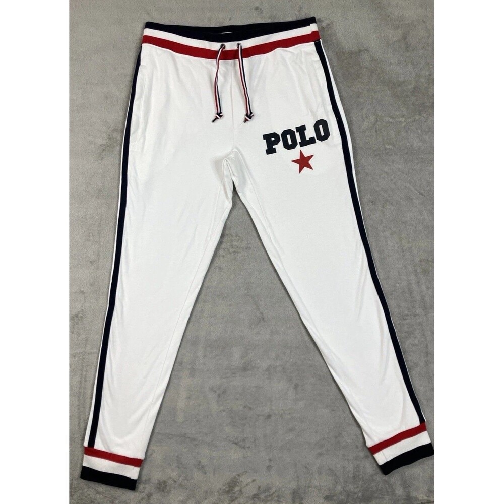 Polo Ralph Lauren Track Pants Mens S White Cotton Logo Jogger Athleisure